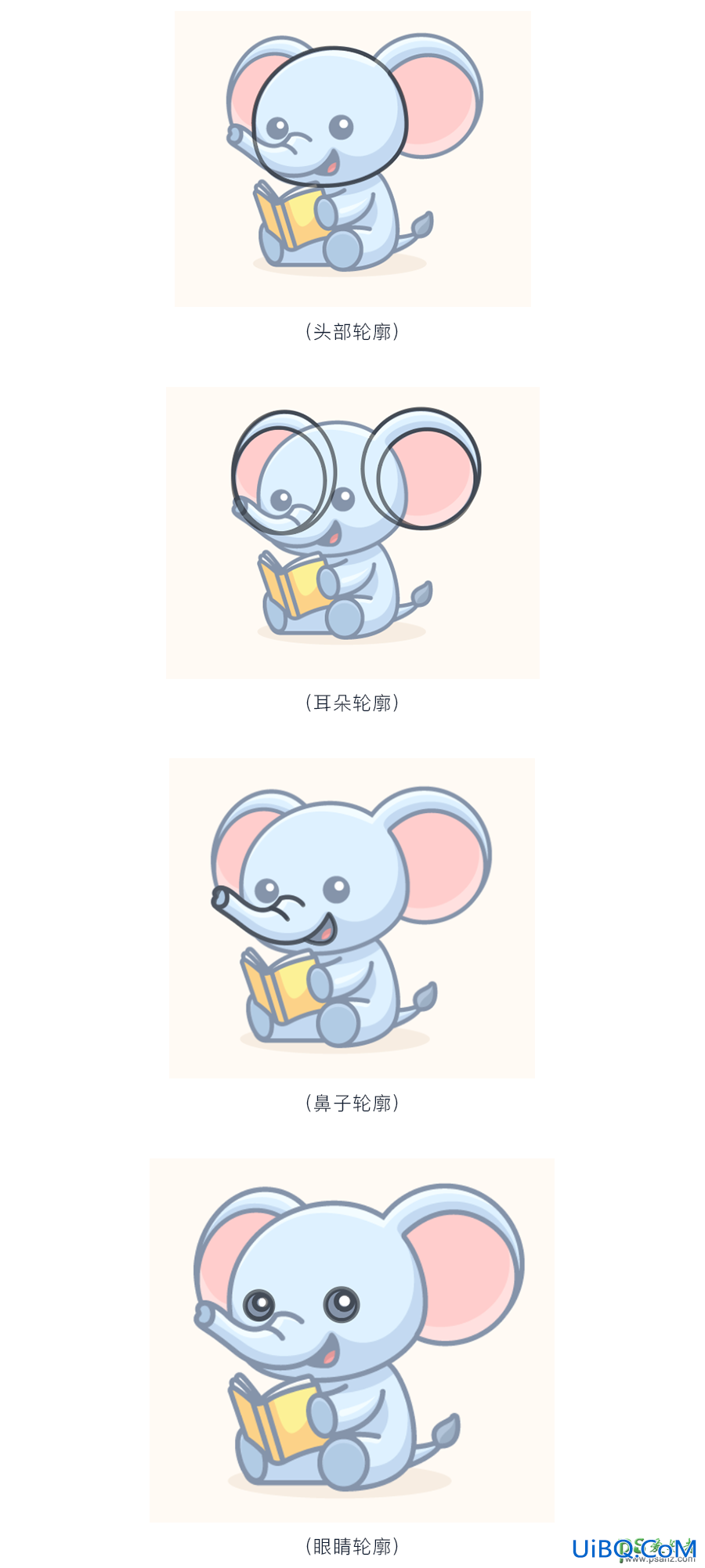 PS结合AI工具绘制可爱的蓝色小象卡通图片，卡通风格小象