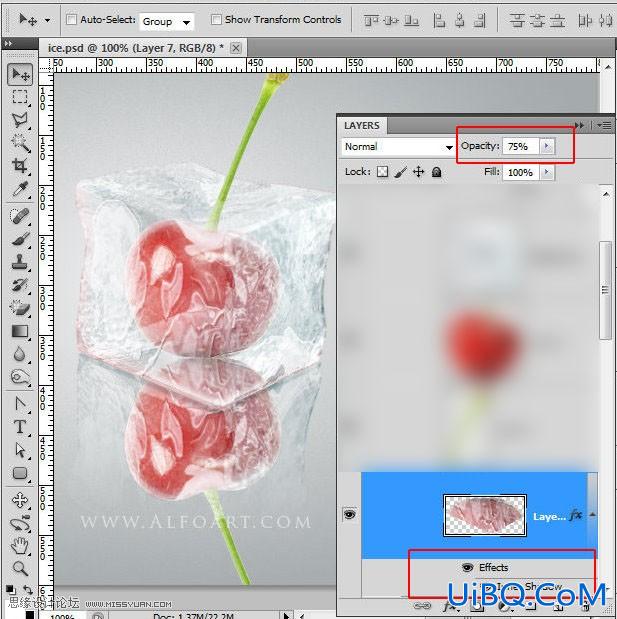 ps CS5利用3D功能打造逼真冰冻樱桃特效