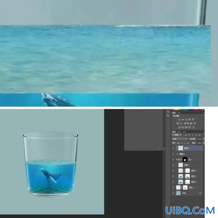 创意合成，通过Photoshop设计玻璃杯里的海洋世界