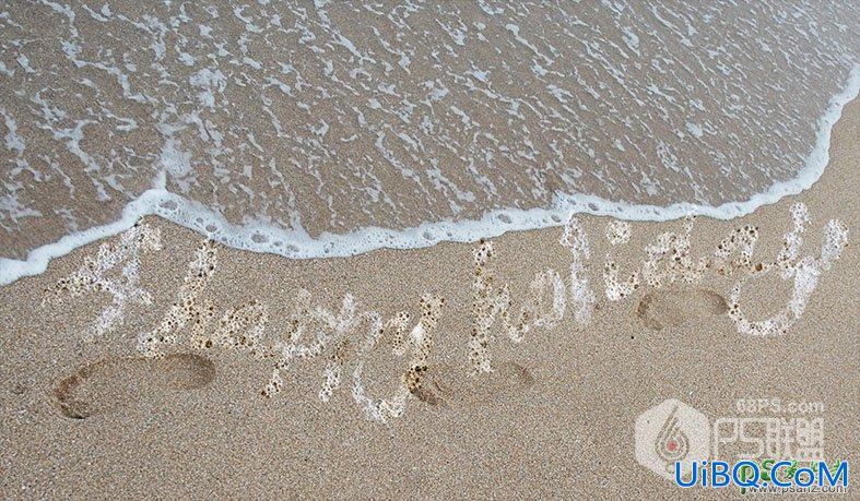 PS设计逼真的沙滩艺术字，海边沙滩上美美的泡沫字效果