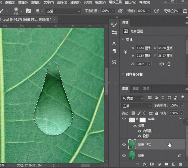 水滴效果，给树叶制作逼真的水滴效果