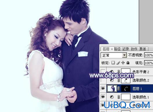 ps打造纯美的淡调青紫色婚纱照片