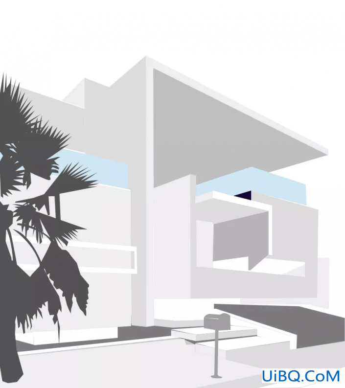 PS手工绘制扁平化风格的建筑物插画图片。