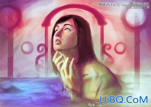 ps绘制在大海中哭诉的美丽女孩