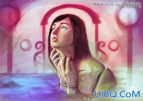 ps绘制在大海中哭诉的美丽女孩