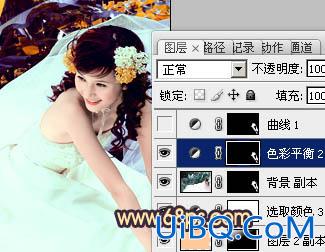 ps处理外景美女婚纱照片甜美的橙紫色