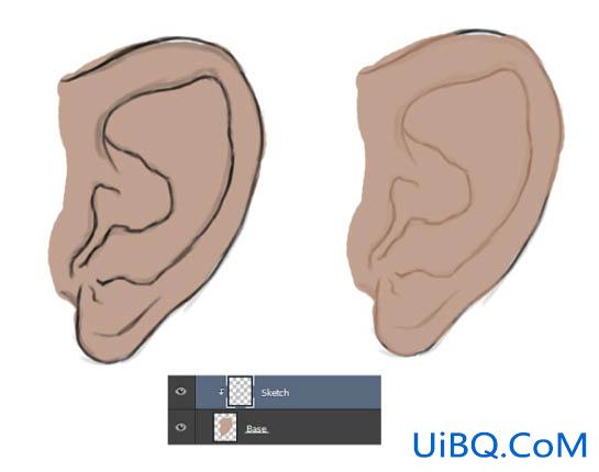 Photoshop鼠绘教程：手绘大师教你绘制逼真的耳朵素材图,画耳朵实例。