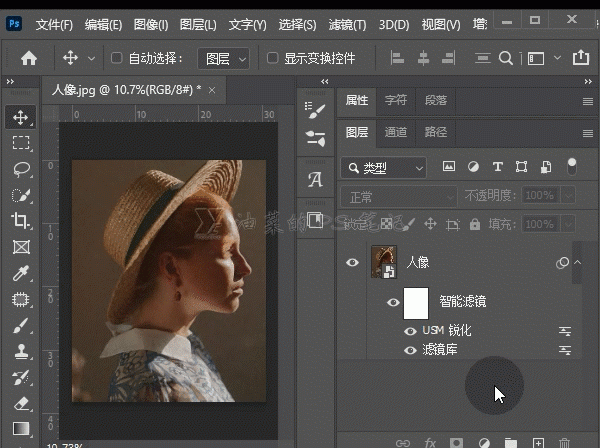 利用photoshop滤镜工具给人物数码照片制作成油画效果。