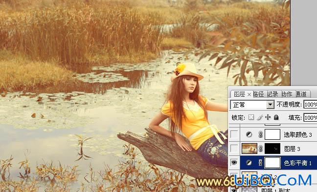 ps给沼泽写真图片加上柔和的暖色