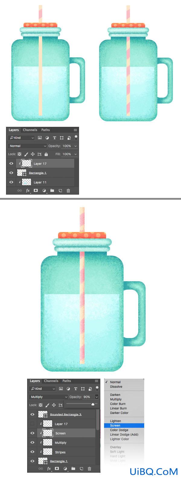Photoshop插画教程：手工绘制扁平风格柠檬杯插画图片
