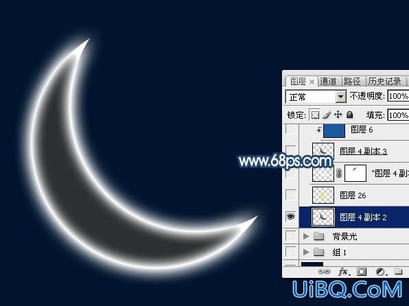 鼠绘月亮，ps鼠绘一弯发光的月亮