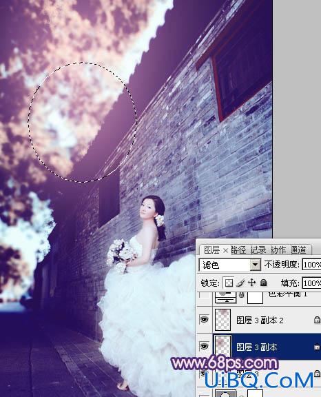 ps给古建筑婚片添加柔和的橙蓝色