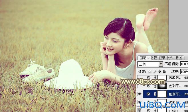 ps给草地MM图片添加柔和的粉黄色