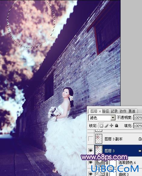 ps给古建筑婚片添加柔和的橙蓝色