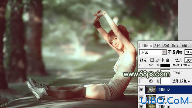 ps打造甜美的暗绿色外景人物图片