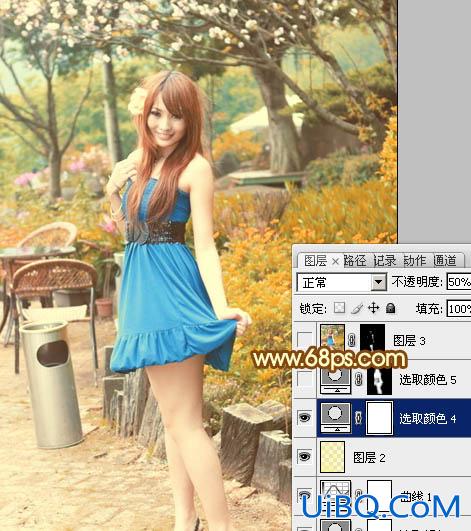 ps调出公园MM图片柔美的粉黄色