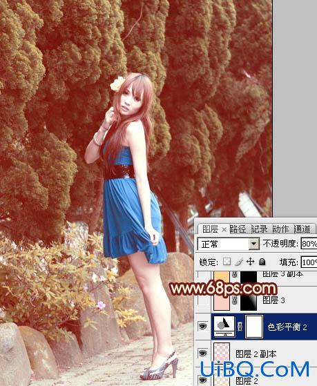 ps打造暖暖的红褐色外景MM图片