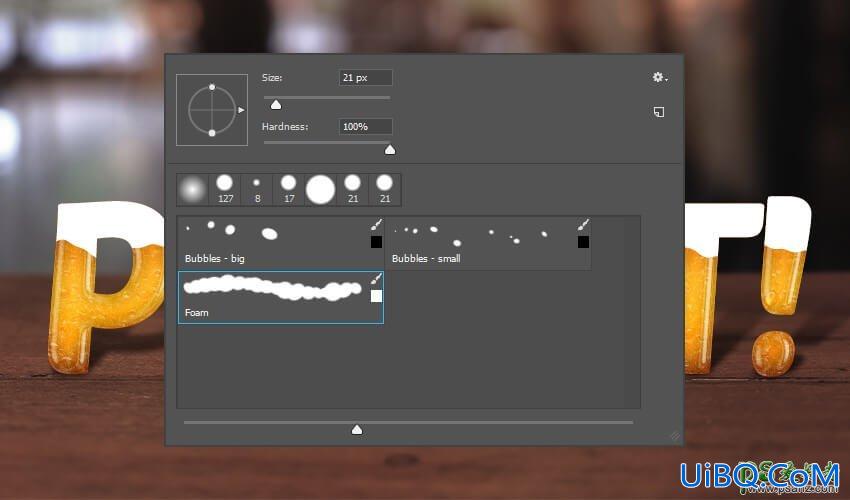 使用Photoshop图层样式、画笔、滤镜和剪切蒙版工具制作啤酒字,啤酒立体