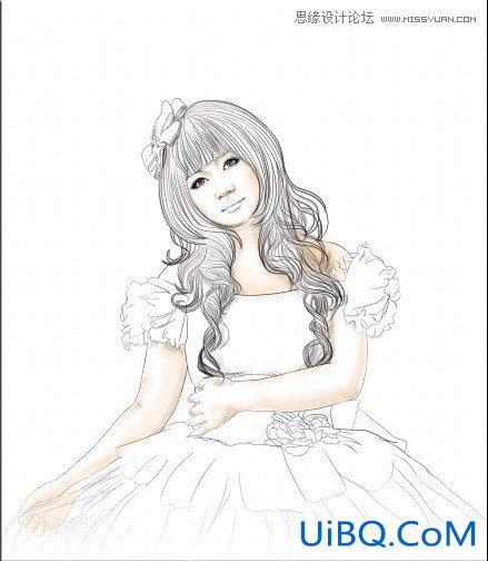 ps给美女照片转成清爽的水彩素描画效果
