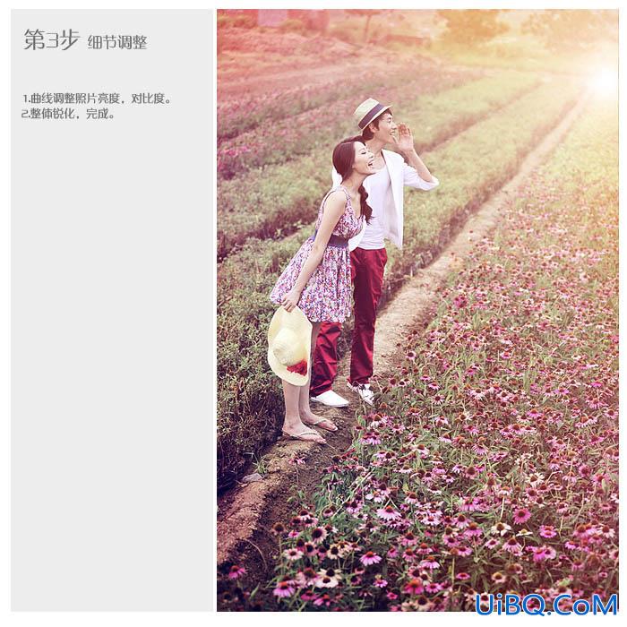 ps调出田间情侣图片梦幻的淡紫色