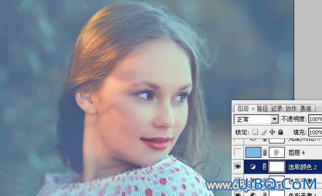 ps调出外景MM图片朦胧的淡蓝色