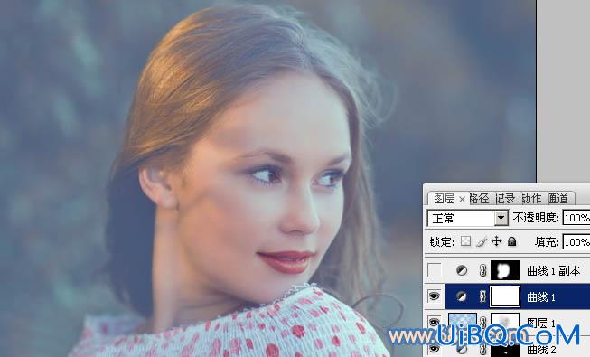 ps调出外景MM图片朦胧的淡蓝色
