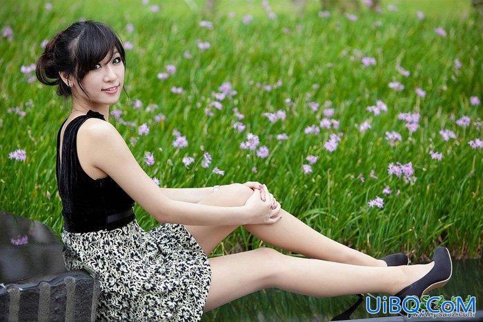 ps调色教程：巧用云彩滤镜等工具给美女外景照调出梦幻淡绿色效果