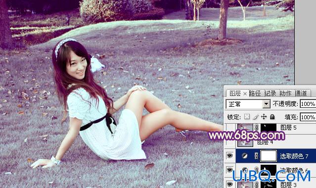 ps调出外景MM图片淡淡甜美的青紫色