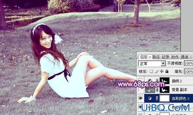 ps调出外景MM图片淡淡甜美的青紫色