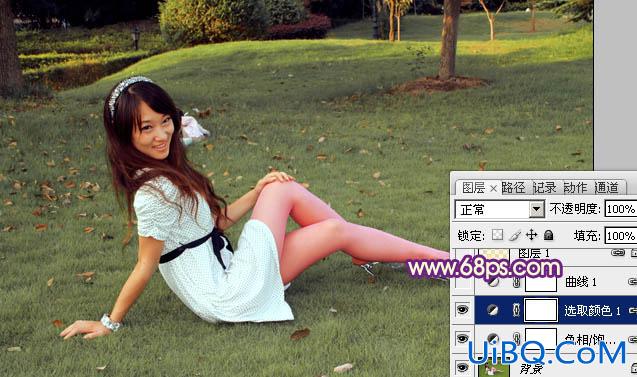 ps调出外景MM图片淡淡甜美的青紫色