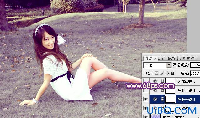 ps调出外景MM图片淡淡甜美的青紫色