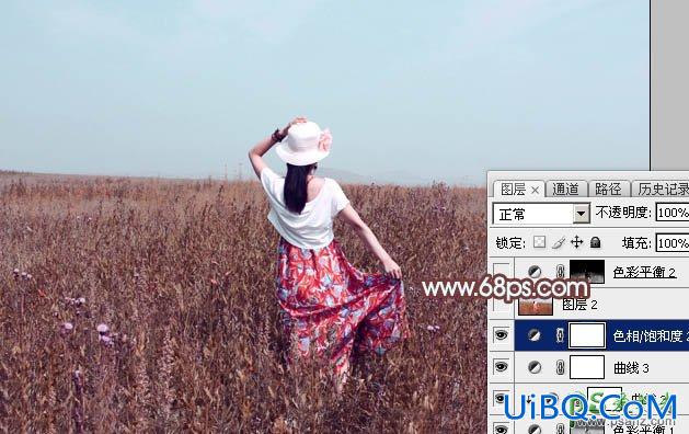 PS给麦田里的美女写真图片调出美美的秋季风景效果，秋景