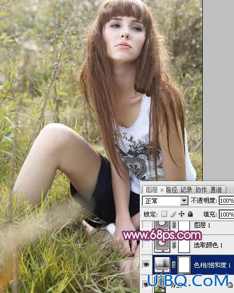 ps给草地MM图片添加柔美的橙褐色
