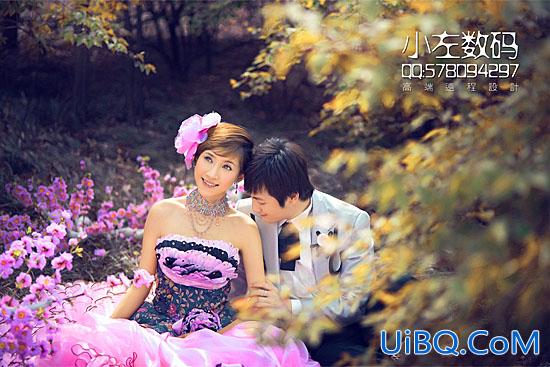 ps打造漂亮的暖色树林婚片