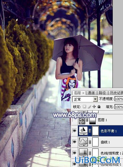 PS给街景自拍的性感美女唯美意境图片调出浓厚的秋季色彩