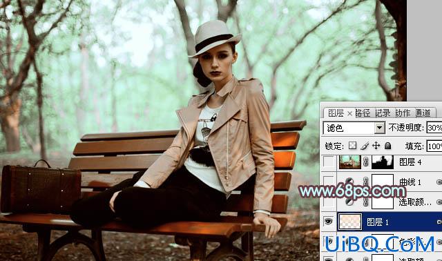 ps给树林人物图片加上强对比的青褐色