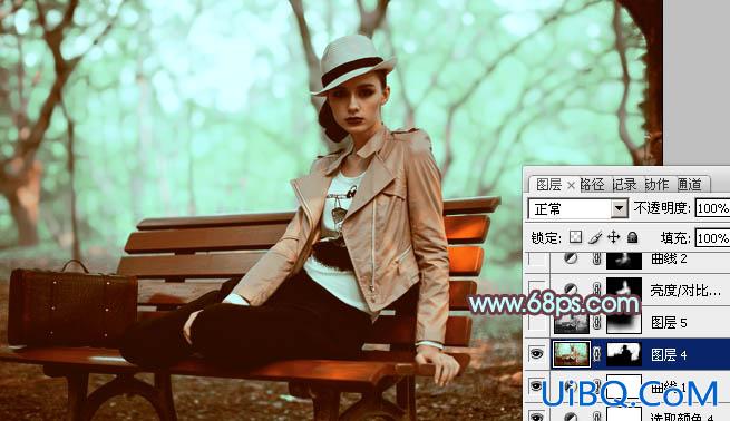 ps给树林人物图片加上强对比的青褐色