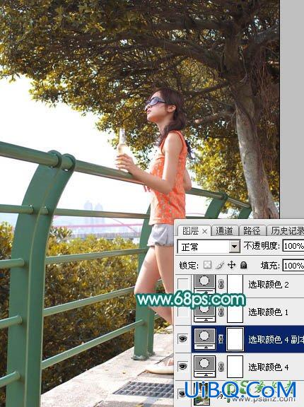 ps美女照片后期调色：给绿树下的清纯女孩儿调出唯美的橙黄色