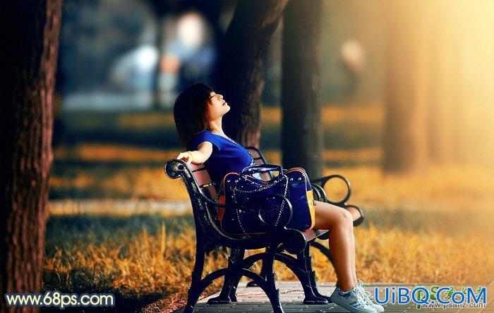 PS给清晨公园里自拍的美眉靓照调出唯美的晨曦暖色调