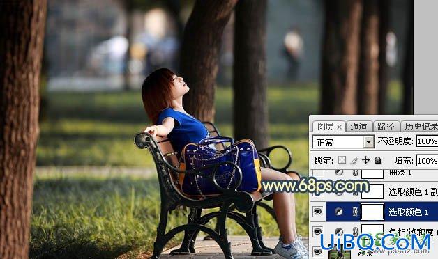 PS给清晨公园里自拍的美眉靓照调出唯美的晨曦暖色调