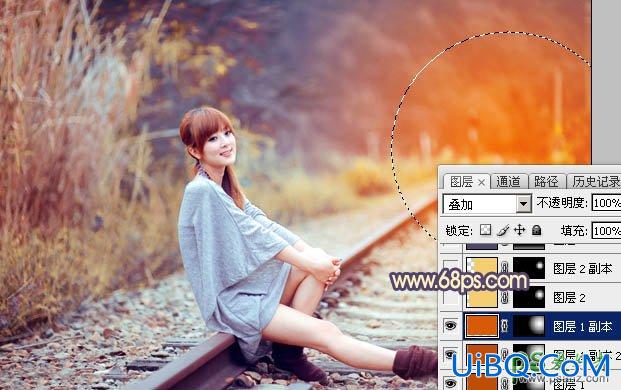 ps美女照片调色实例：给铁轨上自拍的外景mm照片调出甜美的晨曦暖