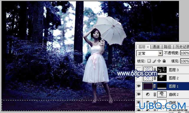 PS给森系唯美少女写真照调出梦幻的暗蓝色效果