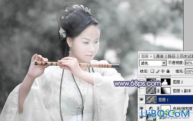 PS给清新淡雅风格的古装美女照片调出唯美梦幻的淡蓝色效