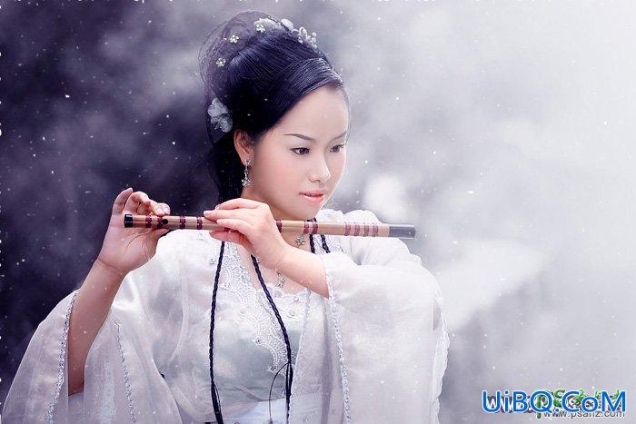 PS给清新淡雅风格的古装美女照片调出唯美梦幻的淡蓝色效
