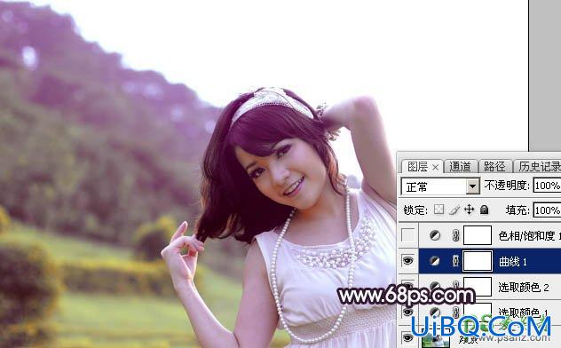 PS给泛白效果的甜美女生性感照片调出唯美的晨曦色
