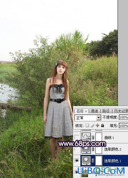 PS给荒野中自拍的性感欧美美女唯美照片调出温暖的霞光色
