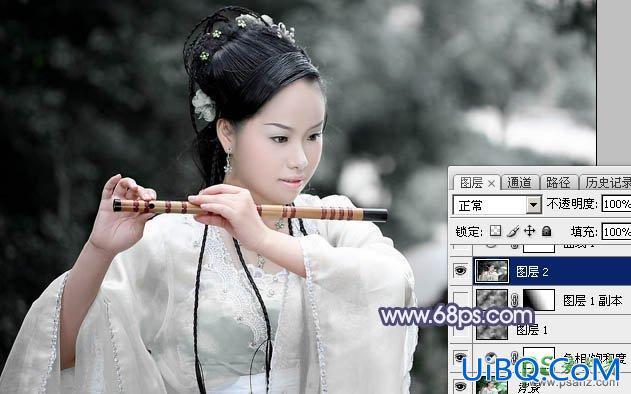 PS给清新淡雅风格的古装美女照片调出唯美梦幻的淡蓝色效