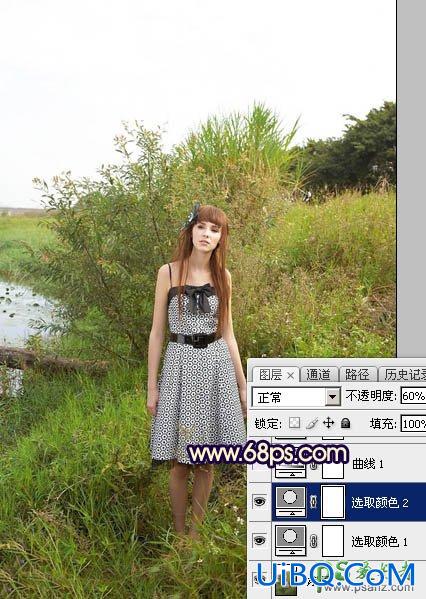 PS给荒野中自拍的性感欧美美女唯美照片调出温暖的霞光色