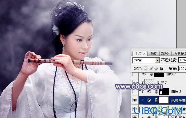 PS给清新淡雅风格的古装美女照片调出唯美梦幻的淡蓝色效