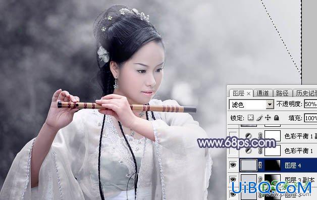 PS给清新淡雅风格的古装美女照片调出唯美梦幻的淡蓝色效